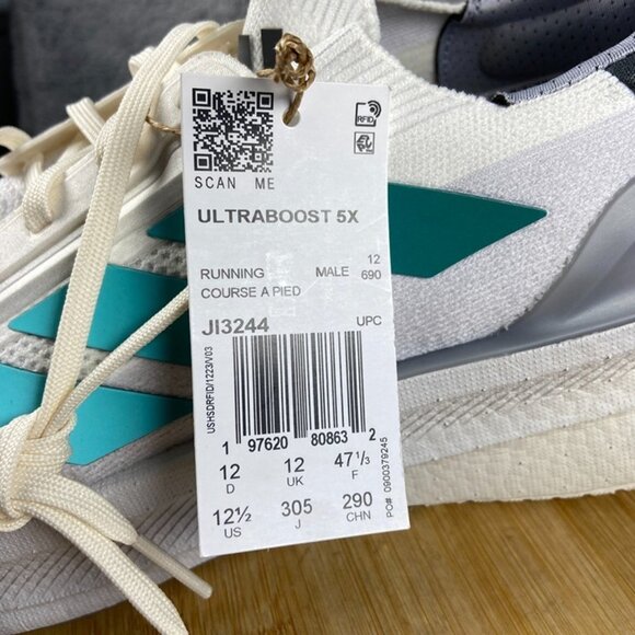 Adidas Ultraboost 5X Running Size 12.5 Men Core White Pure Teal Dash JI3244 main image 7
